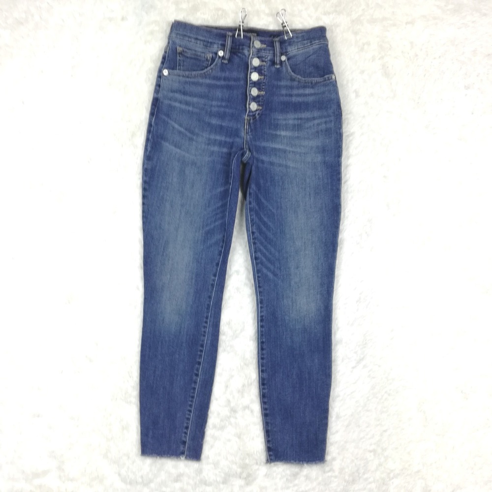 Lucky Brand Womens Jeans High Rise Skinny Bridgette Button Fly Blue Denim Fray 6